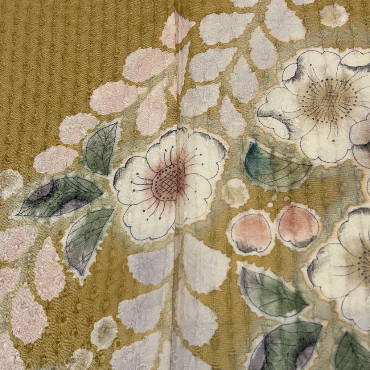 スピ買□1円 逸品 訪問着 黄土色 辻が花 草花 ぼかし 金彩 落款 正絹 スピ買□1円 逸品 訪問着 黄土色 辻が花 草花 ぼかし 金彩 落款 正絹