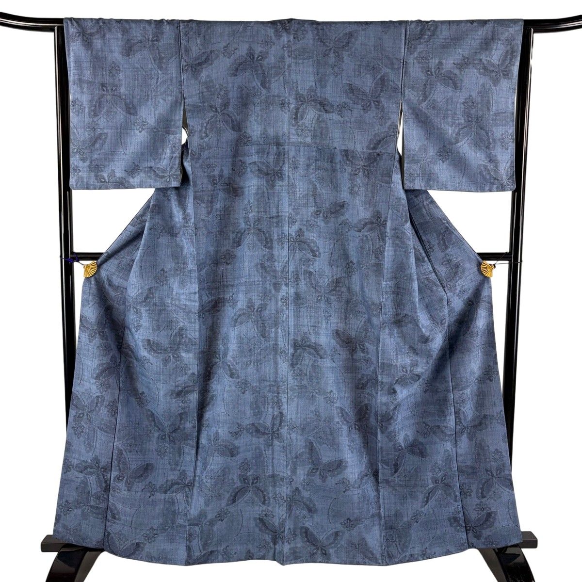 【美品】 紬 身丈162.5cm 裄丈64.5cm 正絹 秀品 【中古】 紬 身丈162cm 裄丈64cm M 袷 蝶 花 藍色 正絹 秀品 【中古】 -