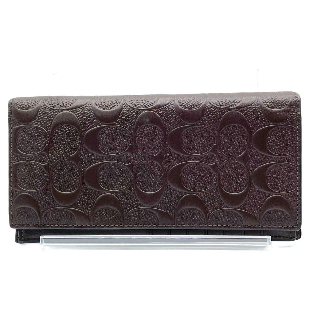 良品 COACH 財布 レザー ブラウン シグネチャー 未使用 COACH ブラウンレザー 長財布 シグネチャー ジップ タグ有