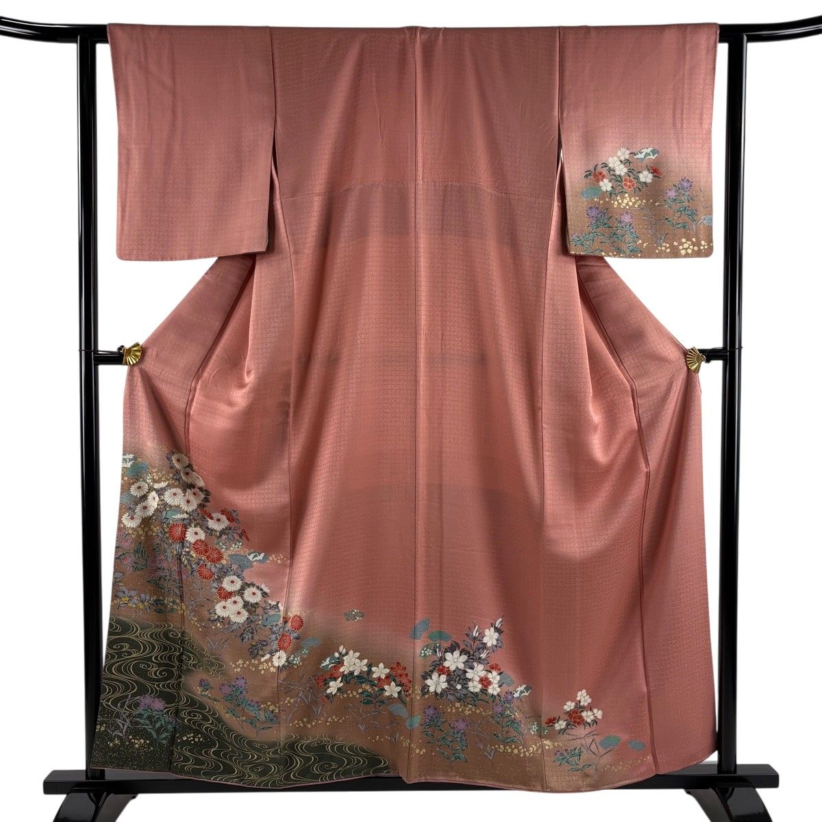 付下げ 身丈157.5cm 裄丈62cm S 袷 菊 流水 金彩 ぼかし ピンク 正絹