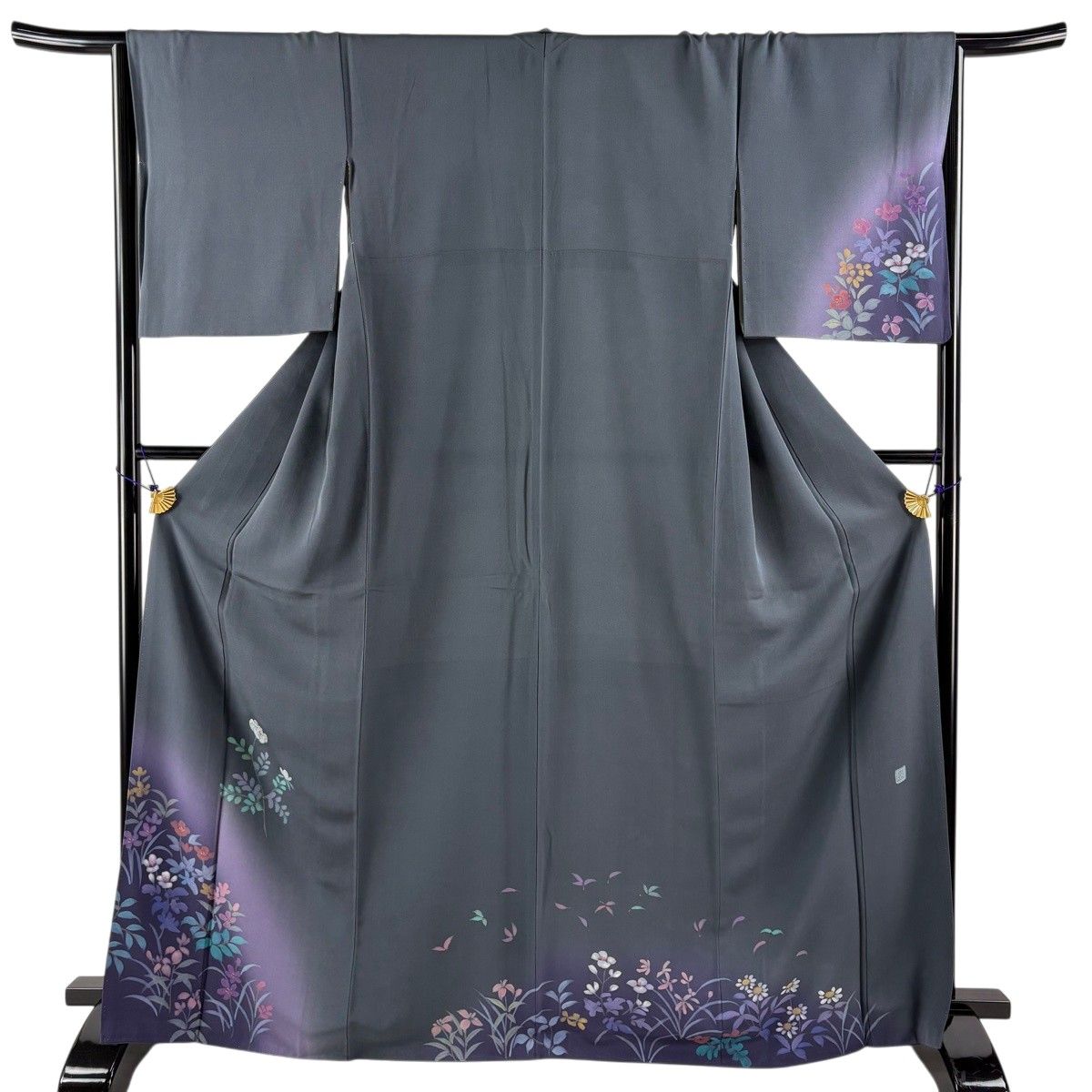正絹付下げ トールサイズ 裄69 茶紫 油絵風 草花 身丈169.5 幻想的