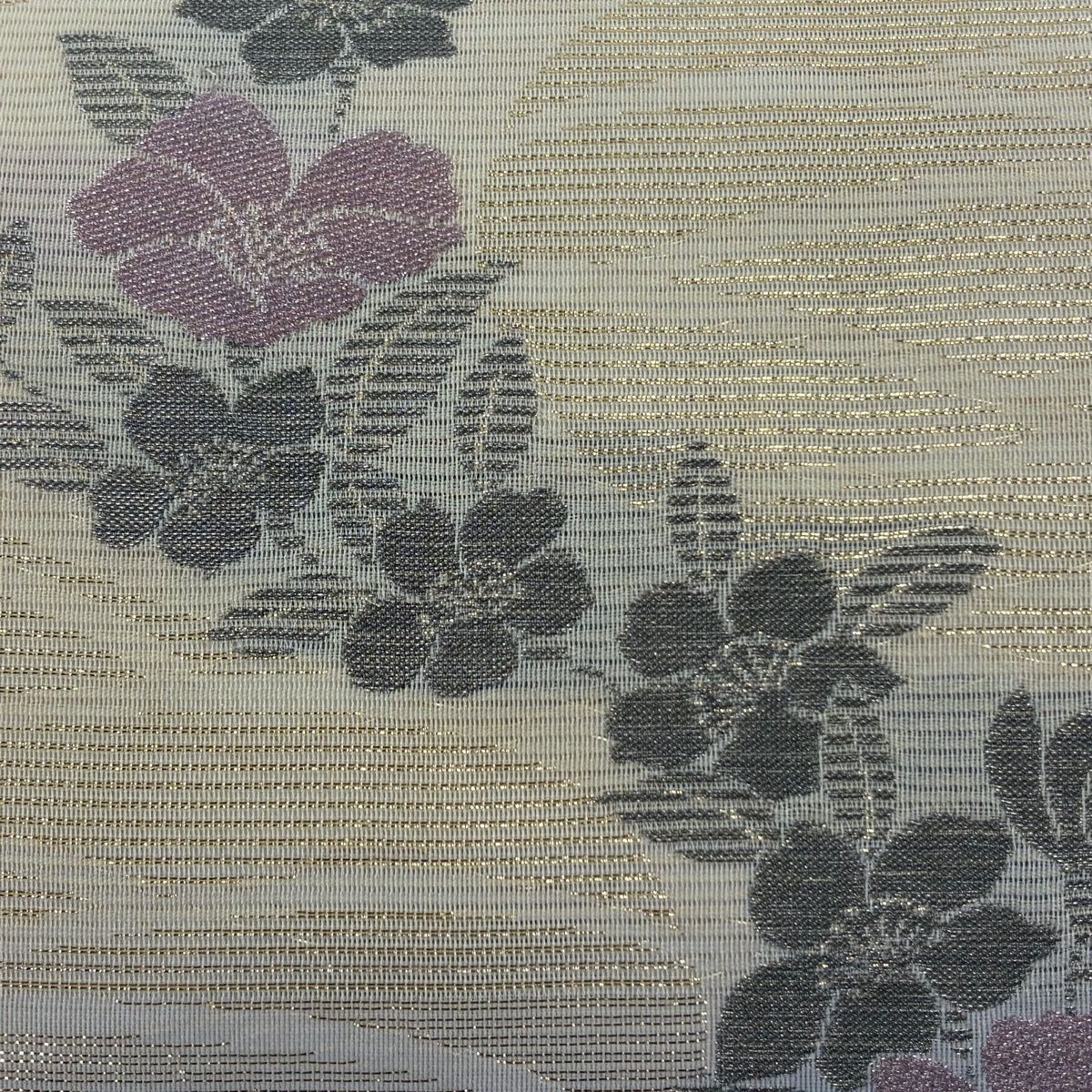 美品】 袋名古屋帯 秀品 夏帯 絽 枝花 芝 箔 銀糸 金色 正絹 【中古