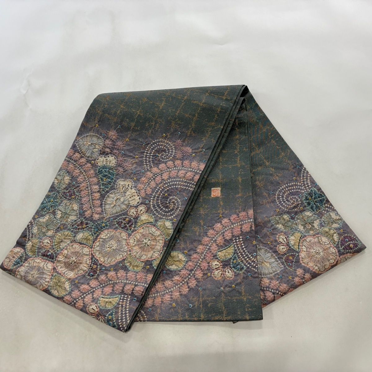 花美人着物□太鼓柄袋帯 紬地 総刺繍 辻が花 逸品 et935 美品 袋帯 
