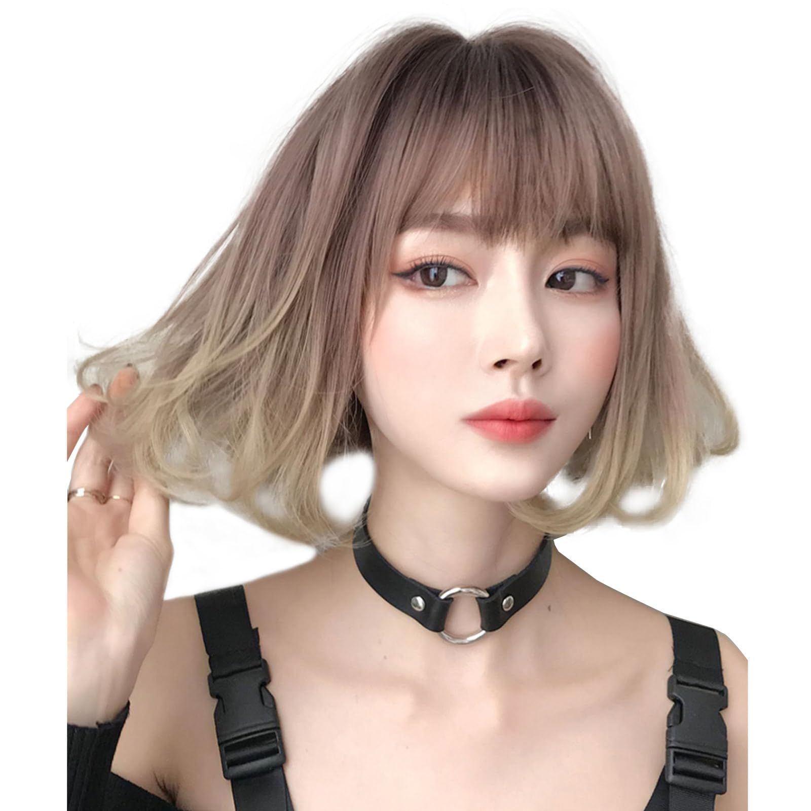 特価 ウイッグ コスプレ ロング 髪 女装 黒茶 自然 wig かつら 女性 カール 小顔 フルウィッグ 巻き髪 耐熱 ボブ ミディアム ネット付（グラデーション） ウィッグ Villo