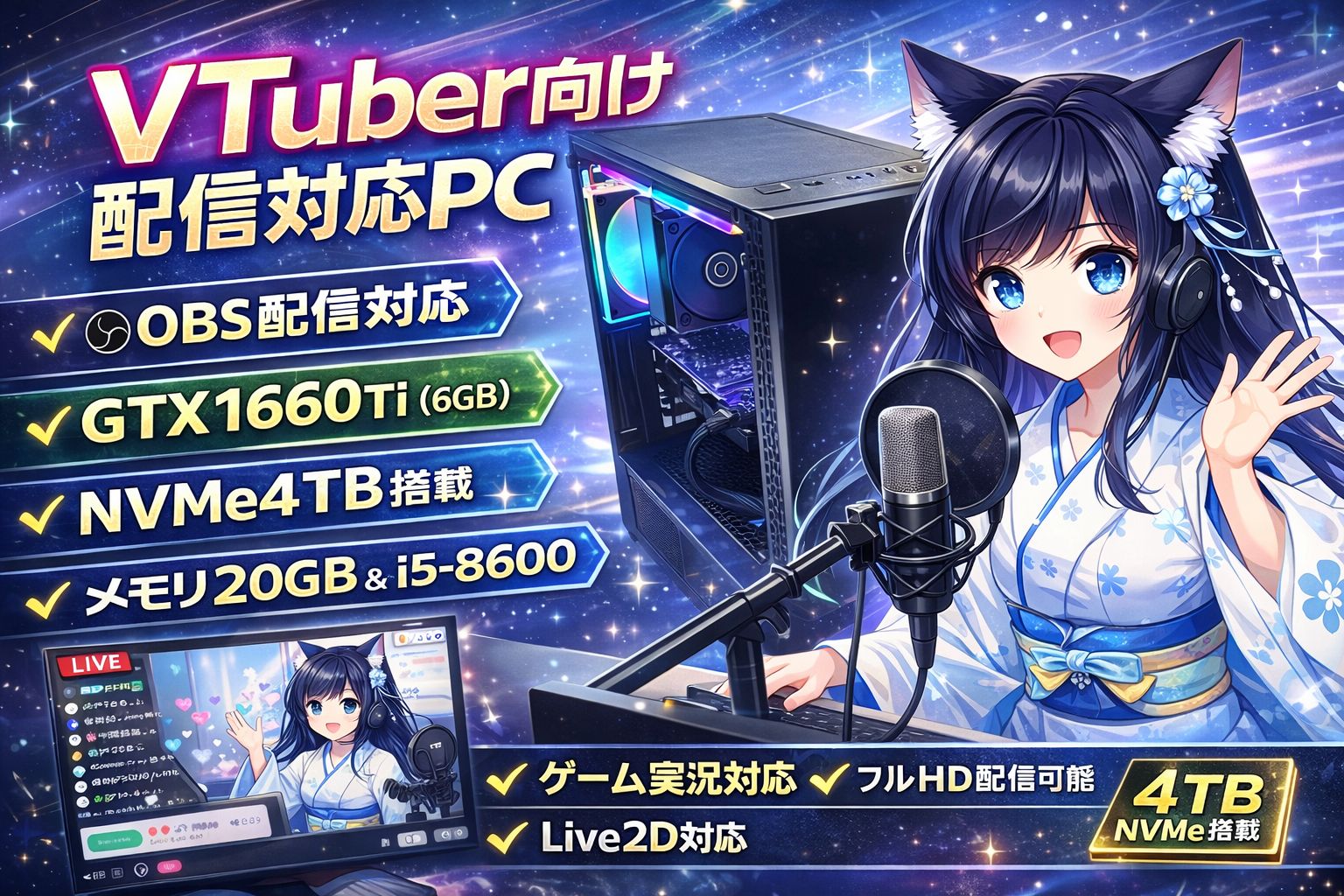 VTuber配信PC i5 GTX1660Ti 20GBメモリ 4TB SSD - メルカリ