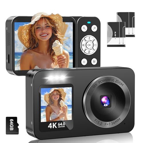 デジタルカメラ 4K 6400万画素 30FPS デジカメ 64GB TFカード付き 自