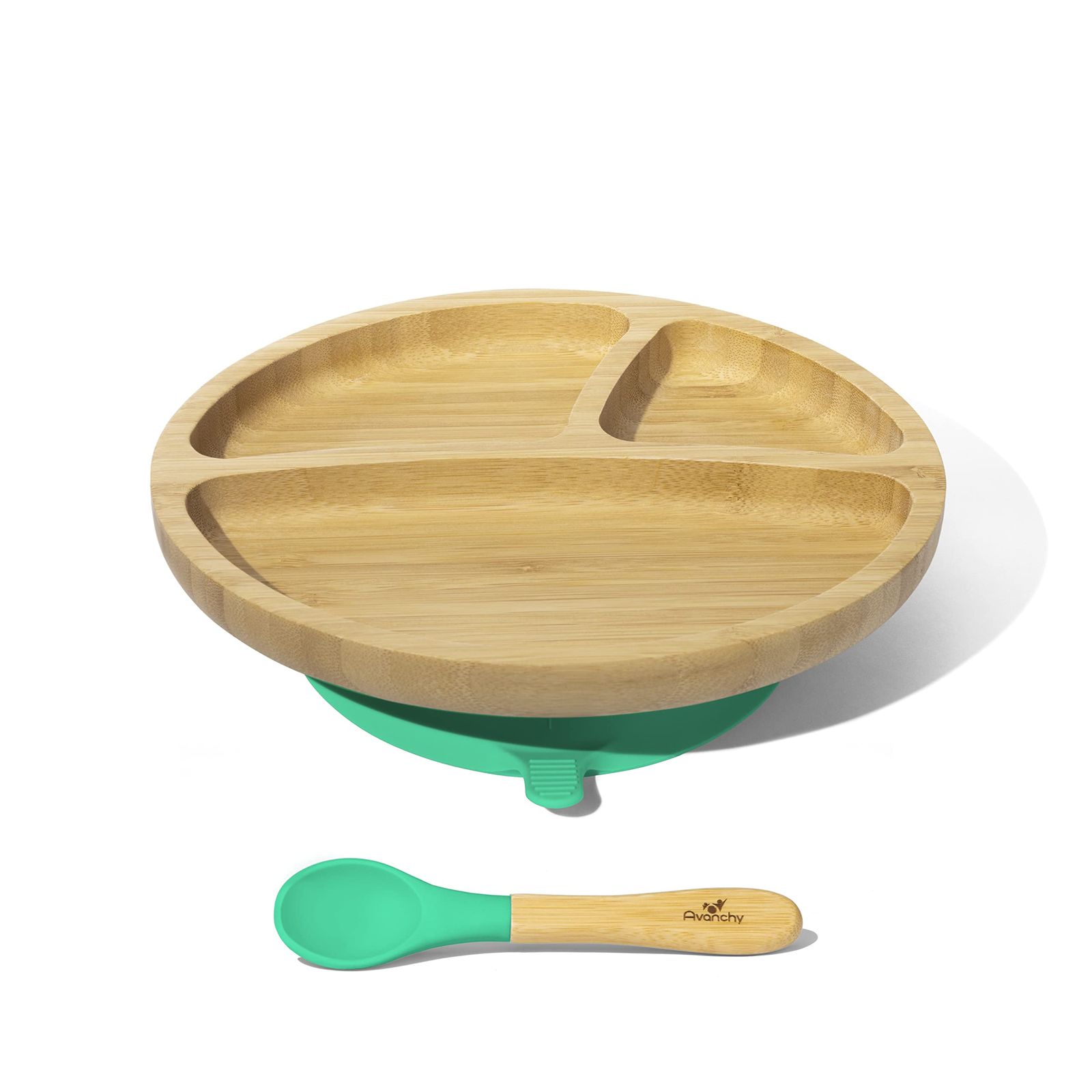 新品 Avanchy Smart Start アヴァンシー ひっくり返らない 離乳食食器 出産祝い・ギフト プレートワイド 吸盤・スプーン付き グリーン 6+