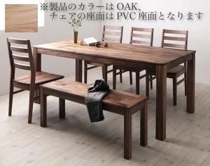 ダイニングセット（テーブル&ベンチ チェア） 総無垢材ワイドダイニング 6人 6点セット(テーブル+チェア4脚+ベンチ1脚) オーク PVC座 W180
