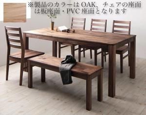 ダイニングセット（テーブル&ベンチ チェア） 総無垢材ワイドダイニング 6人 6点セット(テーブル+チェア4脚+ベンチ1脚) オーク 板座×PVC座 W180 126,250円