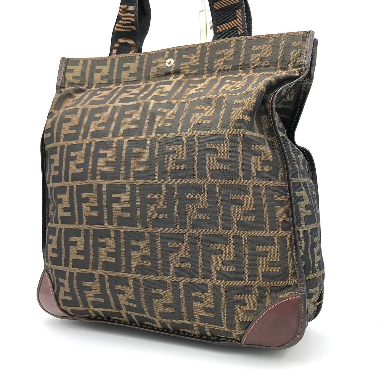 フェンディ FENDI ズッカ柄 トートバッグ キャンバス レザー ブラウン 