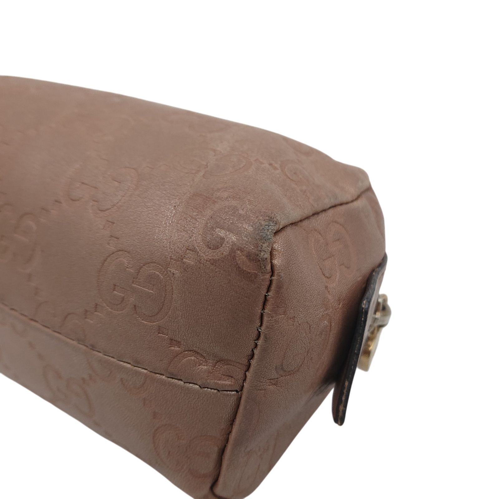 GUCCI グッチ ポーチ シマ GG ピンク ベージュ レザー メイクポーチ 