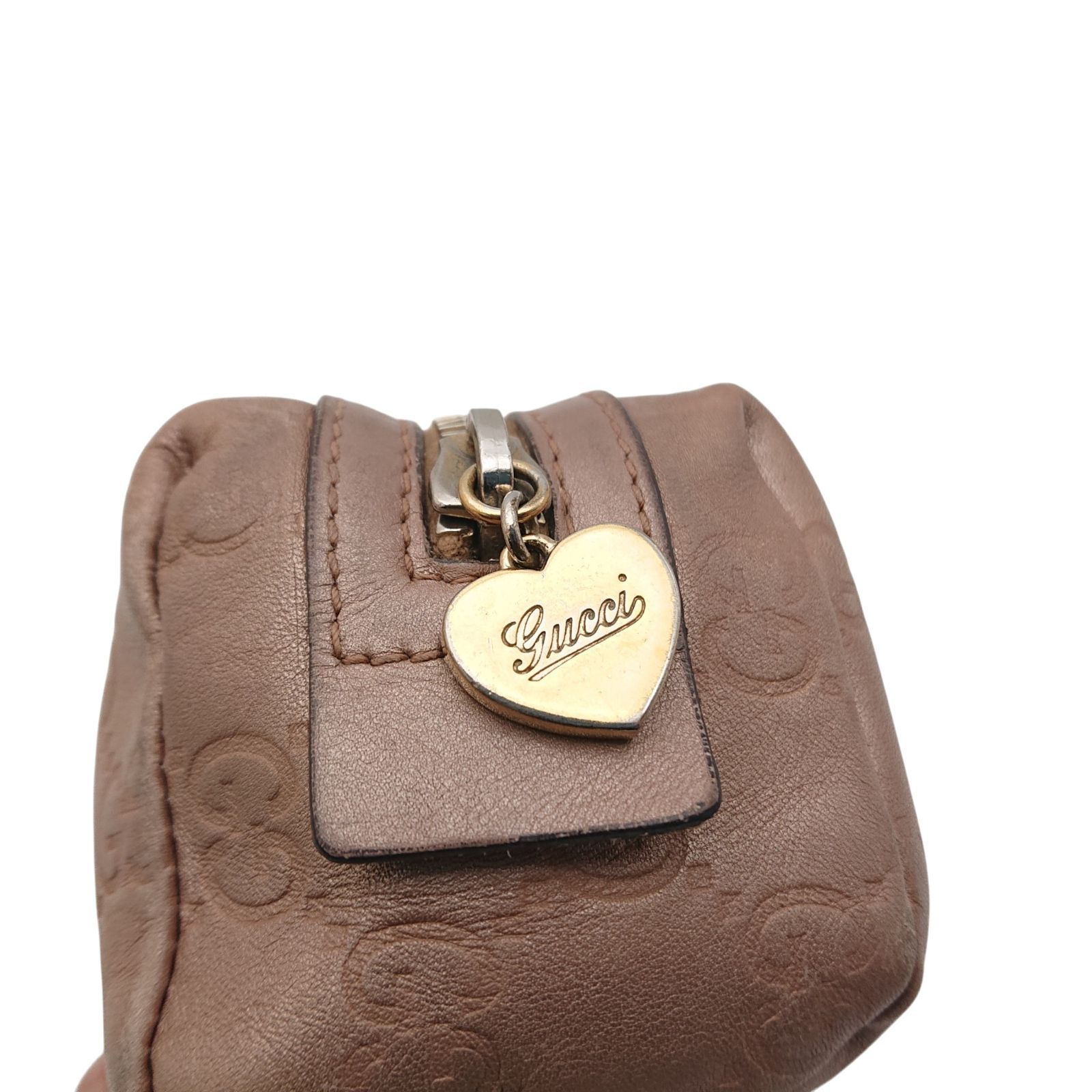 GUCCI グッチ ポーチ シマ GG ピンク ベージュ レザー メイクポーチ 