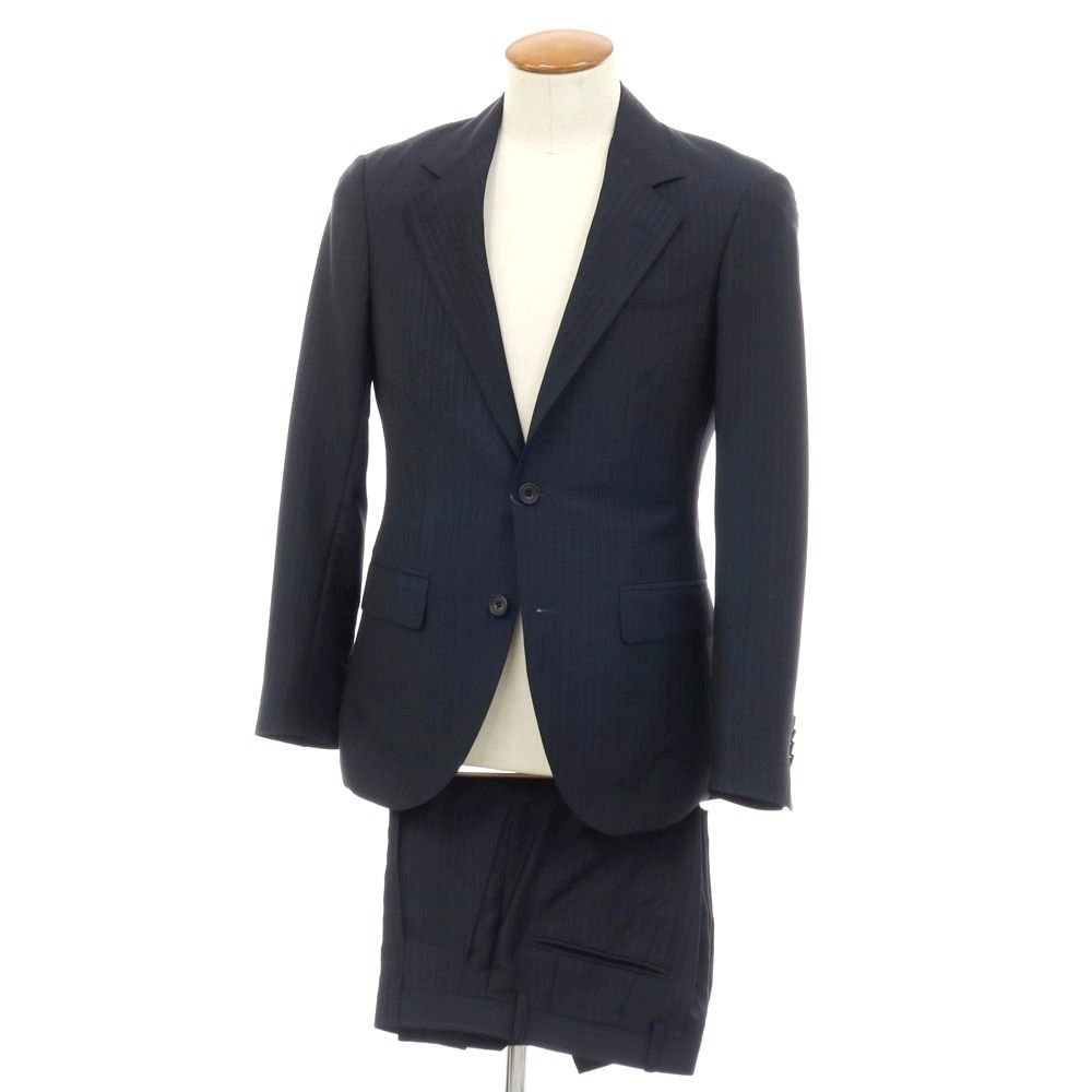 【中古】ゼルビーノ ZERBINO ウール ストライプ 2つボタンスーツ ネイビー【サイズ表記なし（M位）】【メンズ】 中古】ゼルビーノ ZERBINO ウール ストライプ 2つボタンスーツ