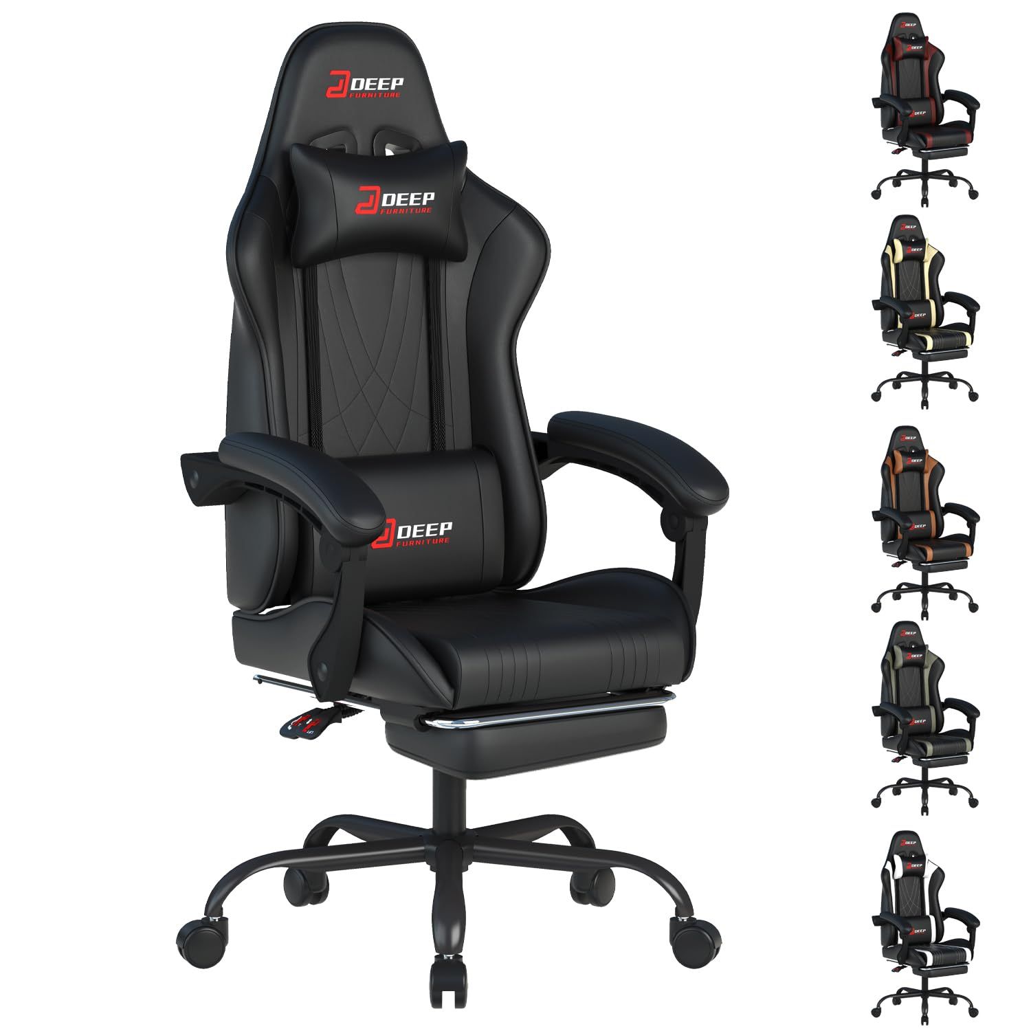 DEEPfurnitureゲームチェア フットレスト付き オフィスチェア 