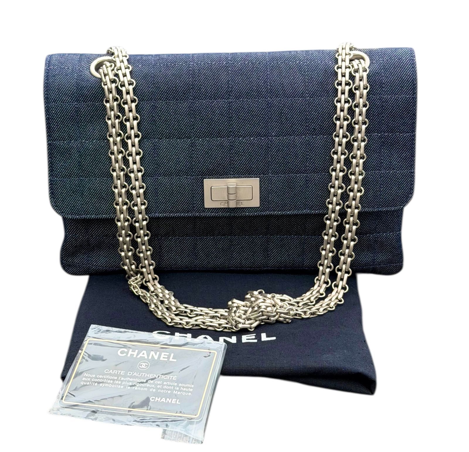 超美品◇シャネルCHANELデニム2.55チョコバーマトラッセシルバーSV金具