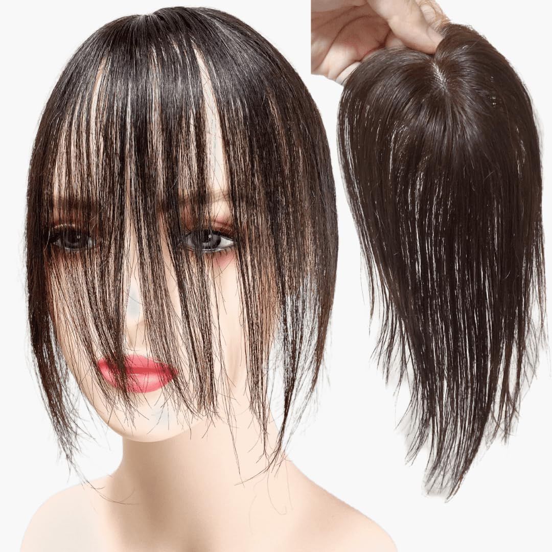 Luce brillare 部分ウィッグ ヘアピース トップピース トップウィッグ トップカバー 白髪カバー 前髪ウィッグ 自然 カバーウィッグ かつら 女性 レディース 真ん中分け センター分け ショート 前髪 ストレート [ナチュラルブラウン] [人毛]