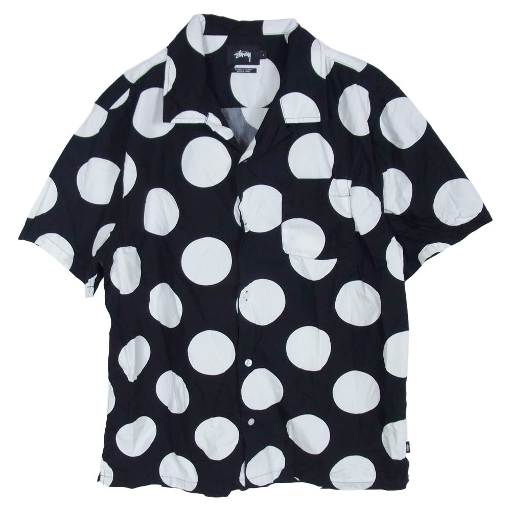 STUSSY ドット柄 半袖 開襟シャツ オープンカラー 水玉 黒白 S STUSSY ステューシー 水玉 ドット柄 オープンカラー 開襟シャツ