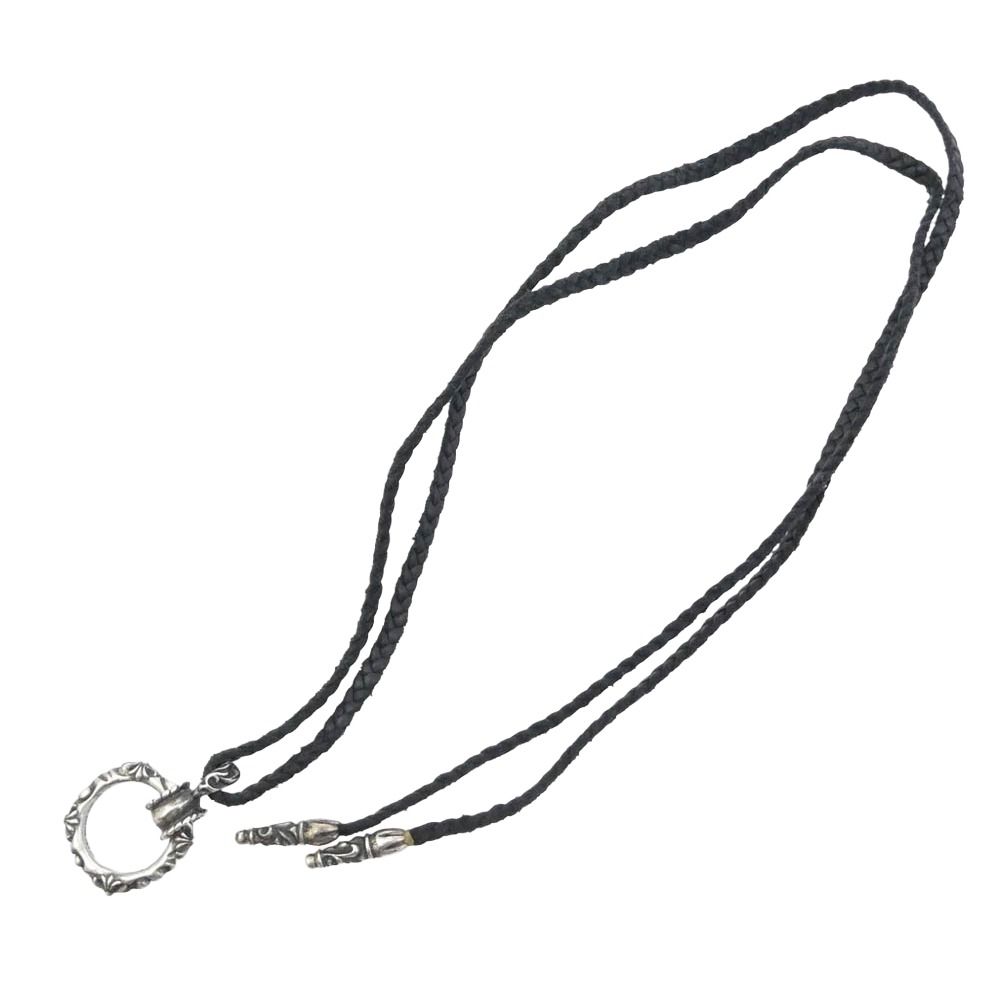 CHROME HEARTS クロムハーツ（原本無） EWLP SBT アイウェアループ SBTバンド Wレザー ブレード シルバー ネックレス ブラック系 シルバー系【中古】 CHROME HEARTS クロムハーツ（原本無） EWLP SBT アイウェアループ SBT