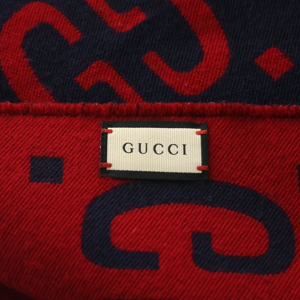 GUCCI (グッチ) ジャンボGGロゴ ウールシルクマフラー スカーフ レッド