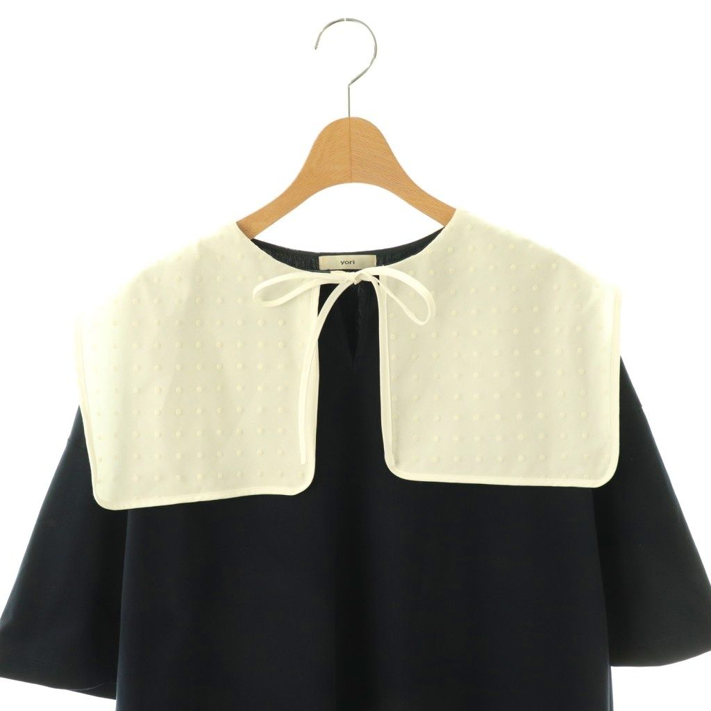 新品　yori フロッキードットカラー　カットソー ヨリ yori フロッキードットカラーTee カットソー 半袖 F ネイビー