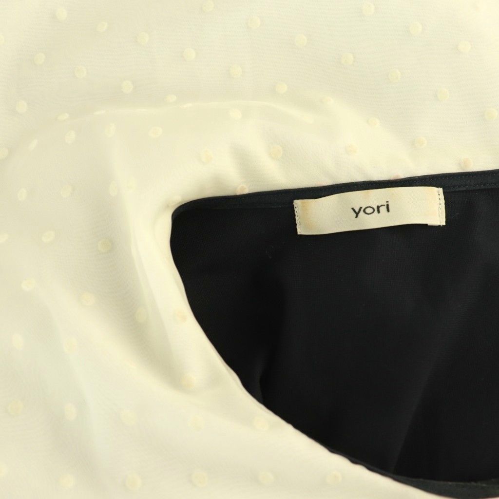 ヨリ yori フロッキードットカラーTee カットソー 半袖 F ネイビー