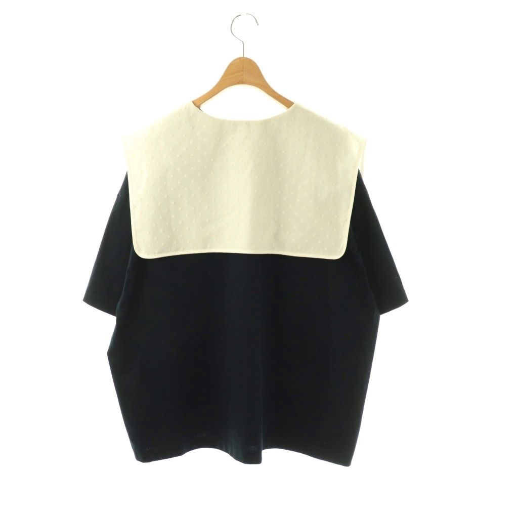 ヨリ yori フロッキードットカラーTee カットソー 半袖 F ネイビー