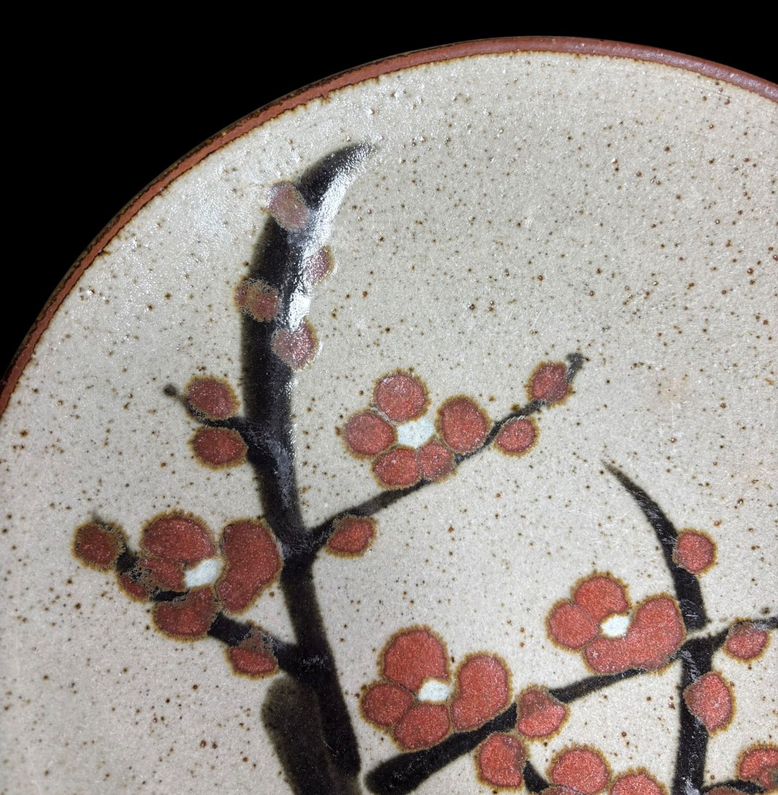 益子焼 絵皿 梅 伝統工芸 大皿 飾り皿 民芸陶器 骨董品 アンティーク