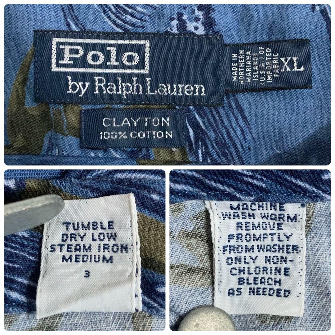 RALPH LAUREN アロハシャツ 半袖 開襟 総柄 サーフィン 青 XL - メルカリ