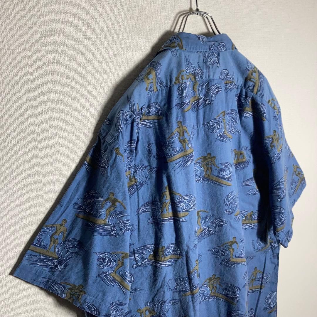 RALPH LAUREN アロハシャツ 半袖 開襟 総柄 サーフィン 青 XL - メルカリ