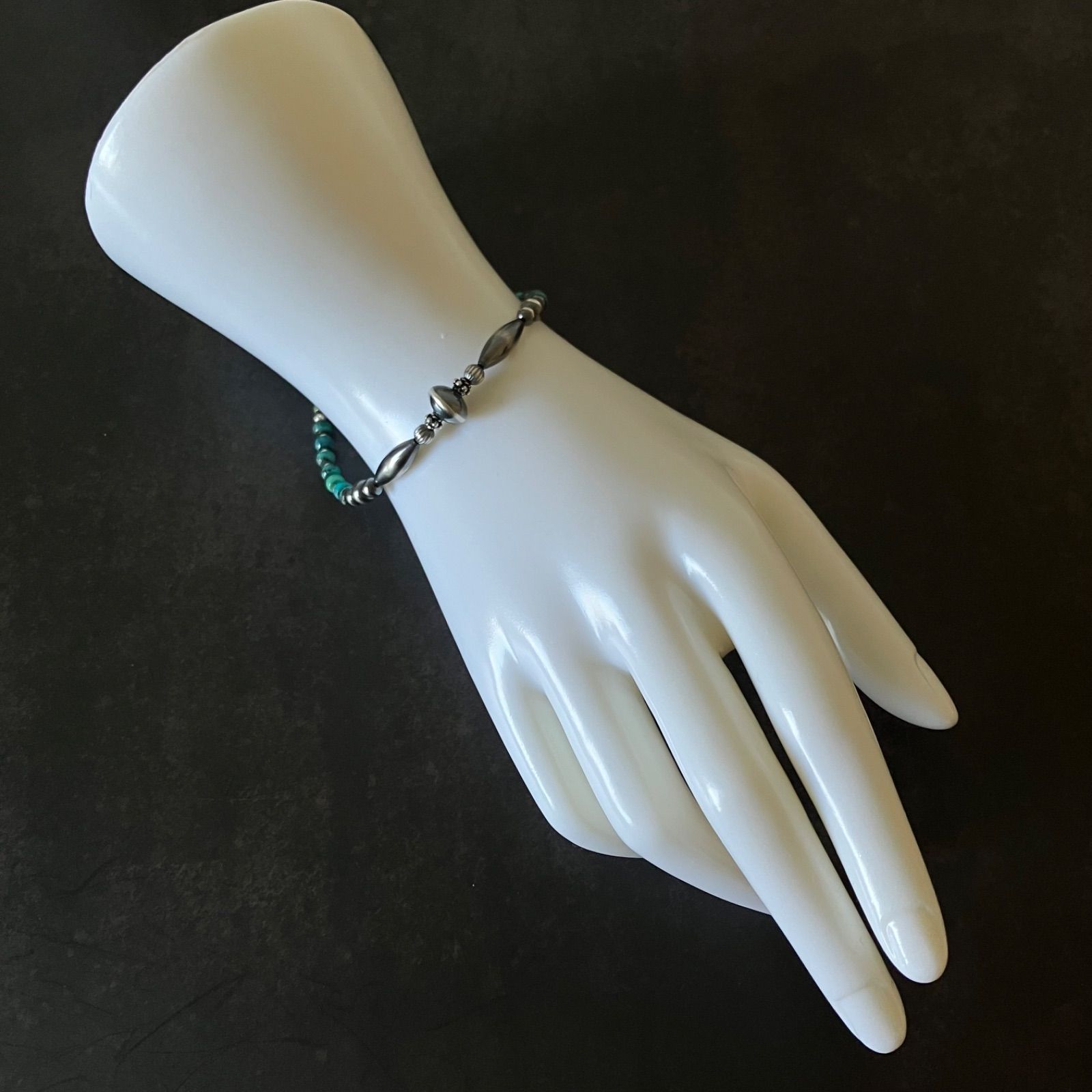 silver925 ナバホパール×天然ターコイズのブレスレット19cm メンズ 