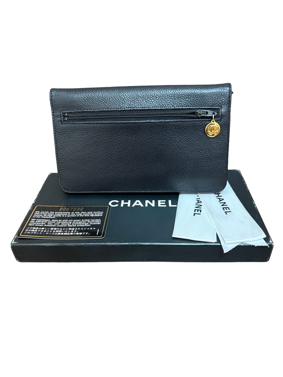 CHANEL シャネル キャビアスキン 長財布 ココマーク ブラック フラップ