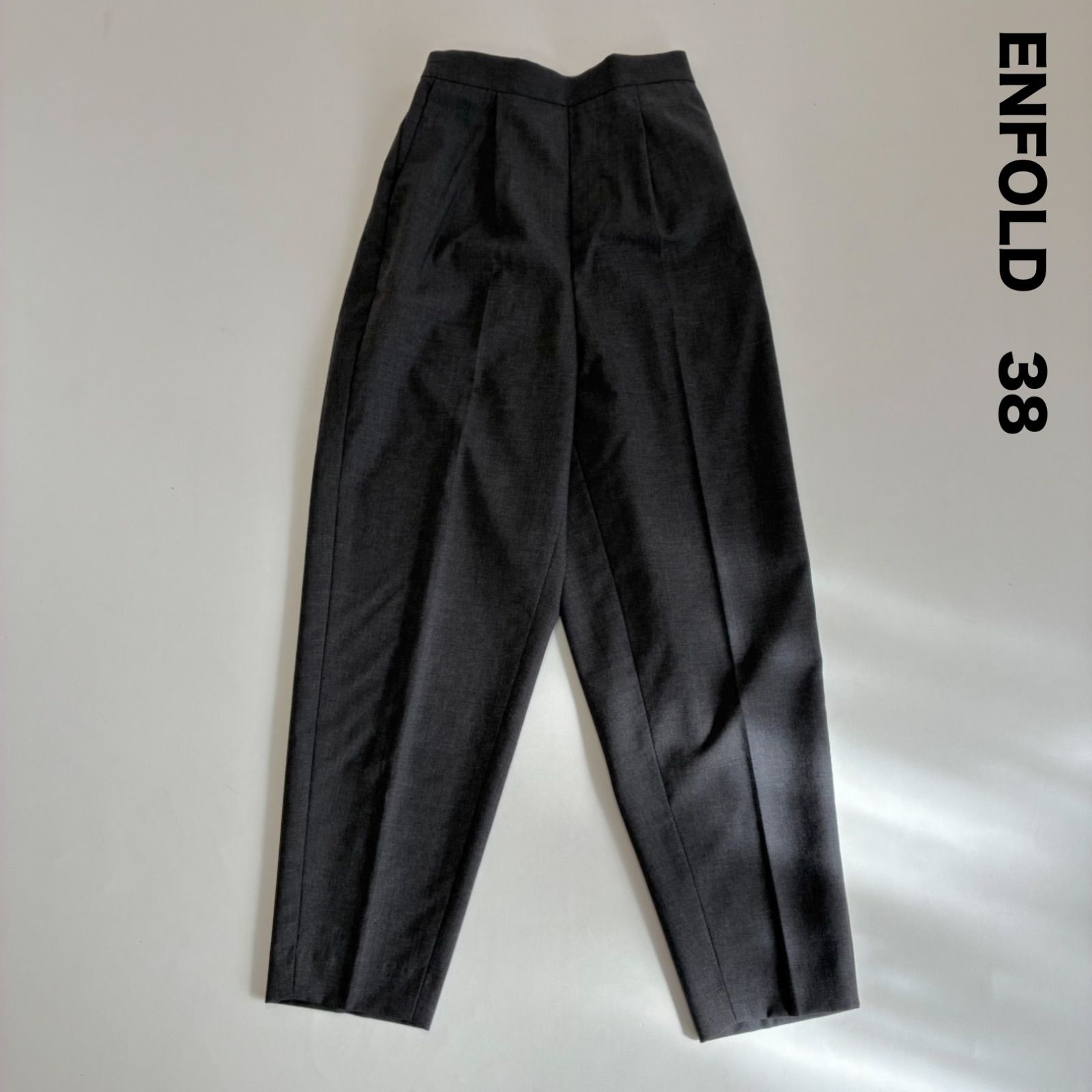 ENFOLD エンフォルド☆タックパンツ ウール グレー コクーンシルエット 