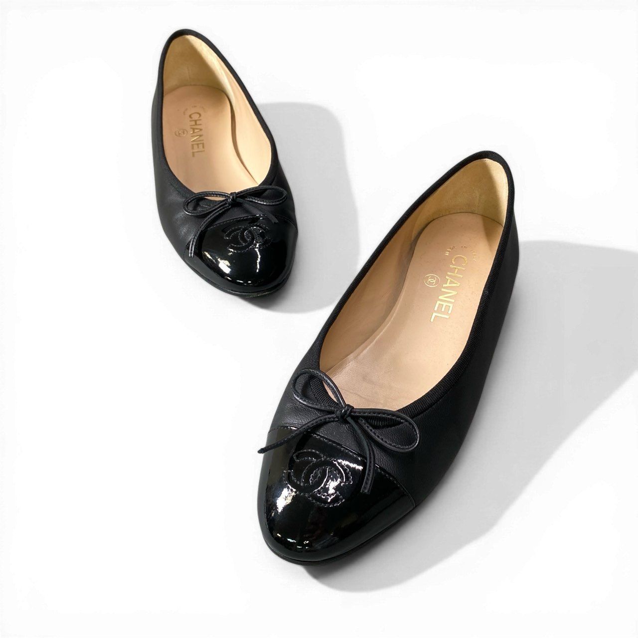 CHANEL シャネル G02819 ココマーク パテント切替 バレエシューズ 