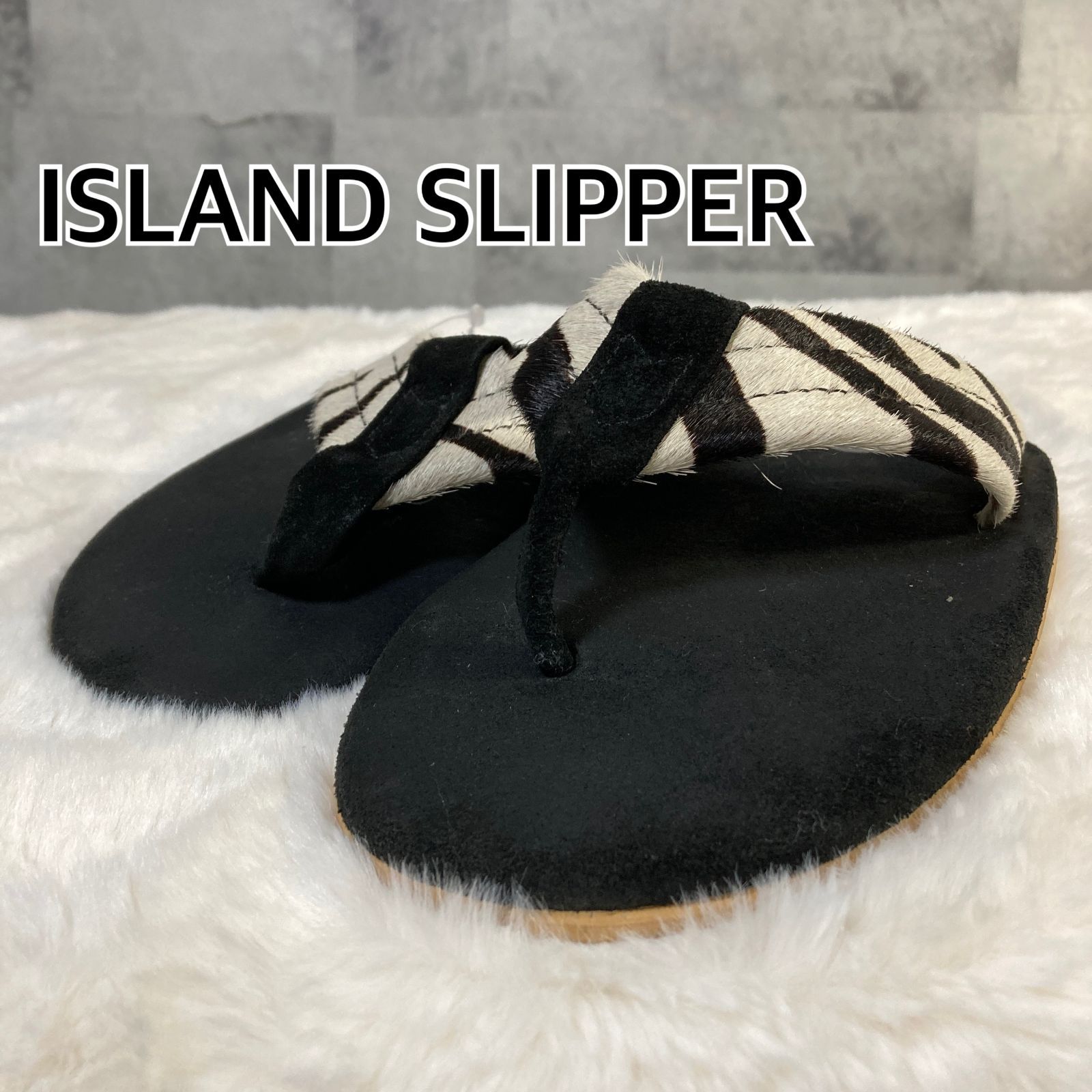 ハワイ製 ISLAND SLIPPER アイランド スリッパ スエードトングサンダル ブラック 7 スエード＆ハラコ