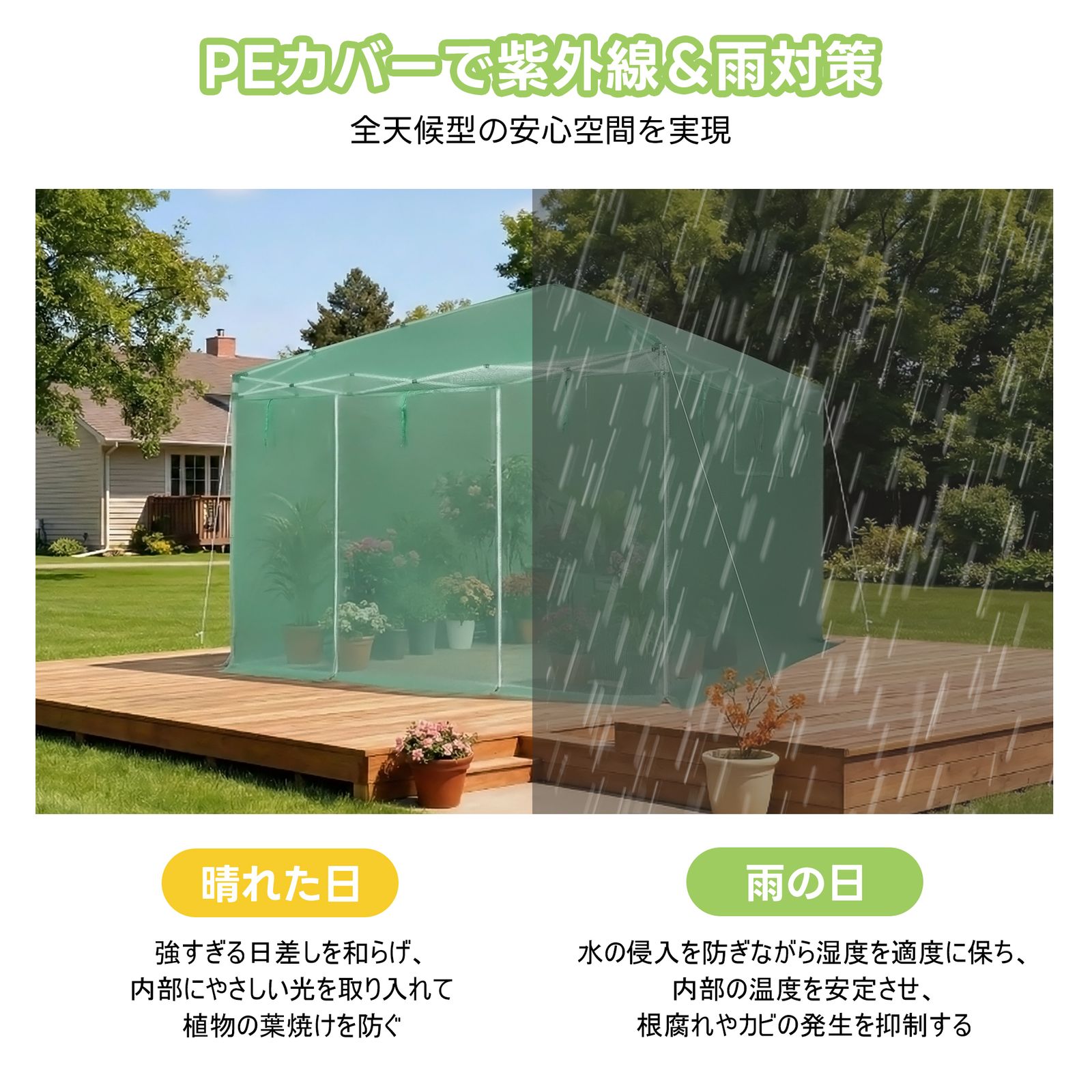 ビニール温室 2WAY 全天候型 PEカバー 換気網戸窓付き 大型作業 