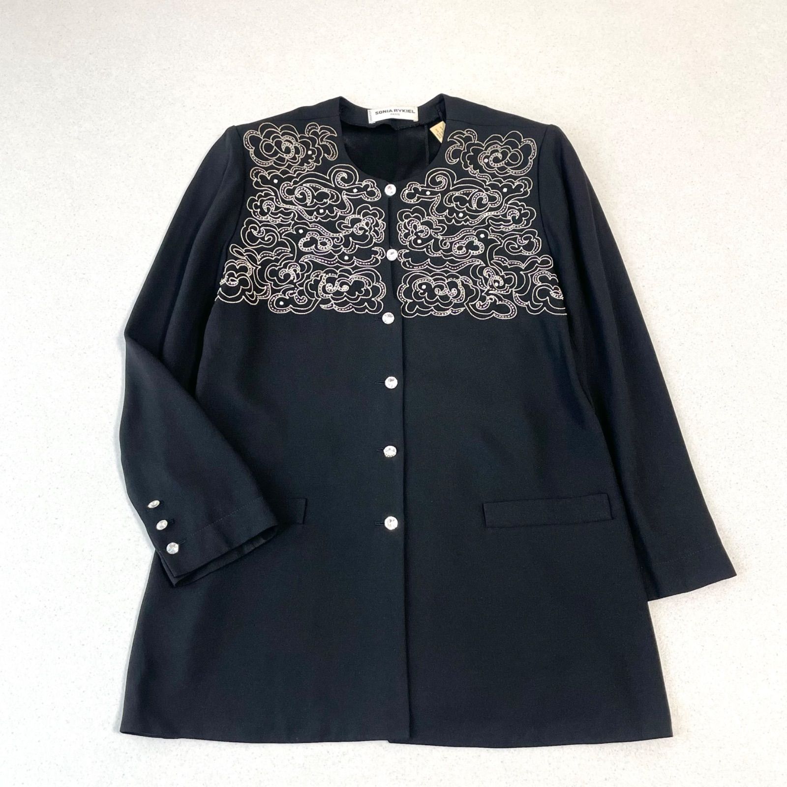 SONIA RYKIEL ソニアリキエル 刺繍 ビジュー装飾 ノーカラージャケット 