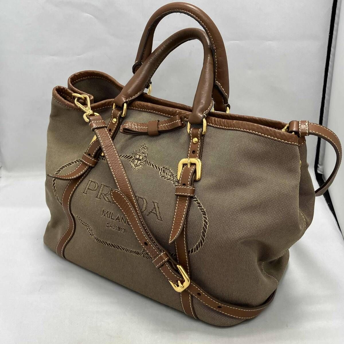 鑑定書付】PRADA プラダ ロゴジャガード BN1841 222 2way ショルダー 