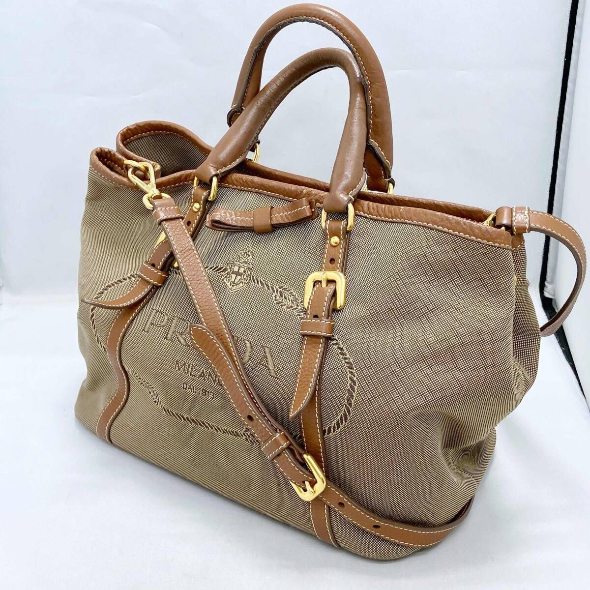 鑑定書付】PRADA プラダ ロゴジャガード BN1841 222 2way ショルダー