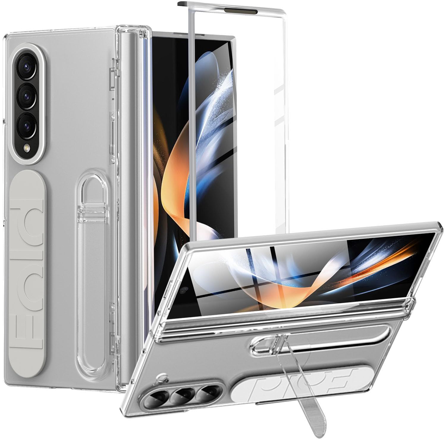 Miimall 対応 Samsung Galaxy Z Fold 4 携帯ケース スタンド付き シリコン素材 おしゃれ サムスン ギャラクシーZ フォールド4 スマホケース スタンド付き 軽量 耐衝撃 レンズ保護 多機能 傷防止 便利 Fold 4 case