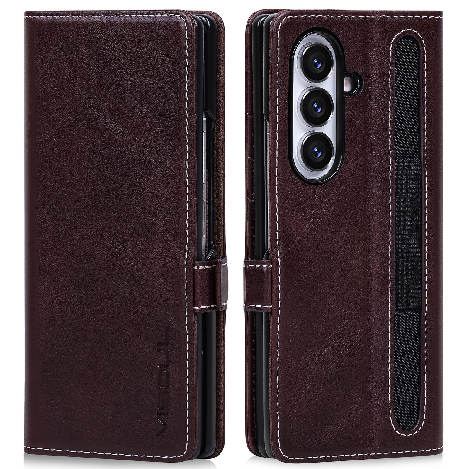 VISOUL Galaxy Z Fold 7 対応 ケース 手帳型 本革 サイドグネット式 ギャラクシー Z Fold 7スマホケース Samsung レザーケース 折りたたみ カード収納 耐衝撃 スタンド付き, Galaxy Z Fold 7 チョコレート