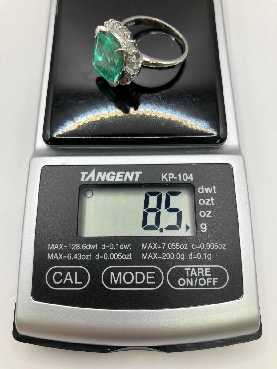 エメラルド ×ダイヤモンド Pt.900リング サイズ約8.5号 3.5g 