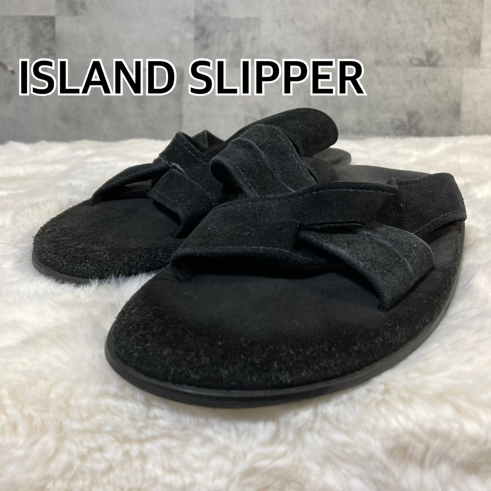 ハワイ製 ISLAND SLIPPER アイランド スリッパ スエードレザー クロスストラップ サンダル ブラック 10