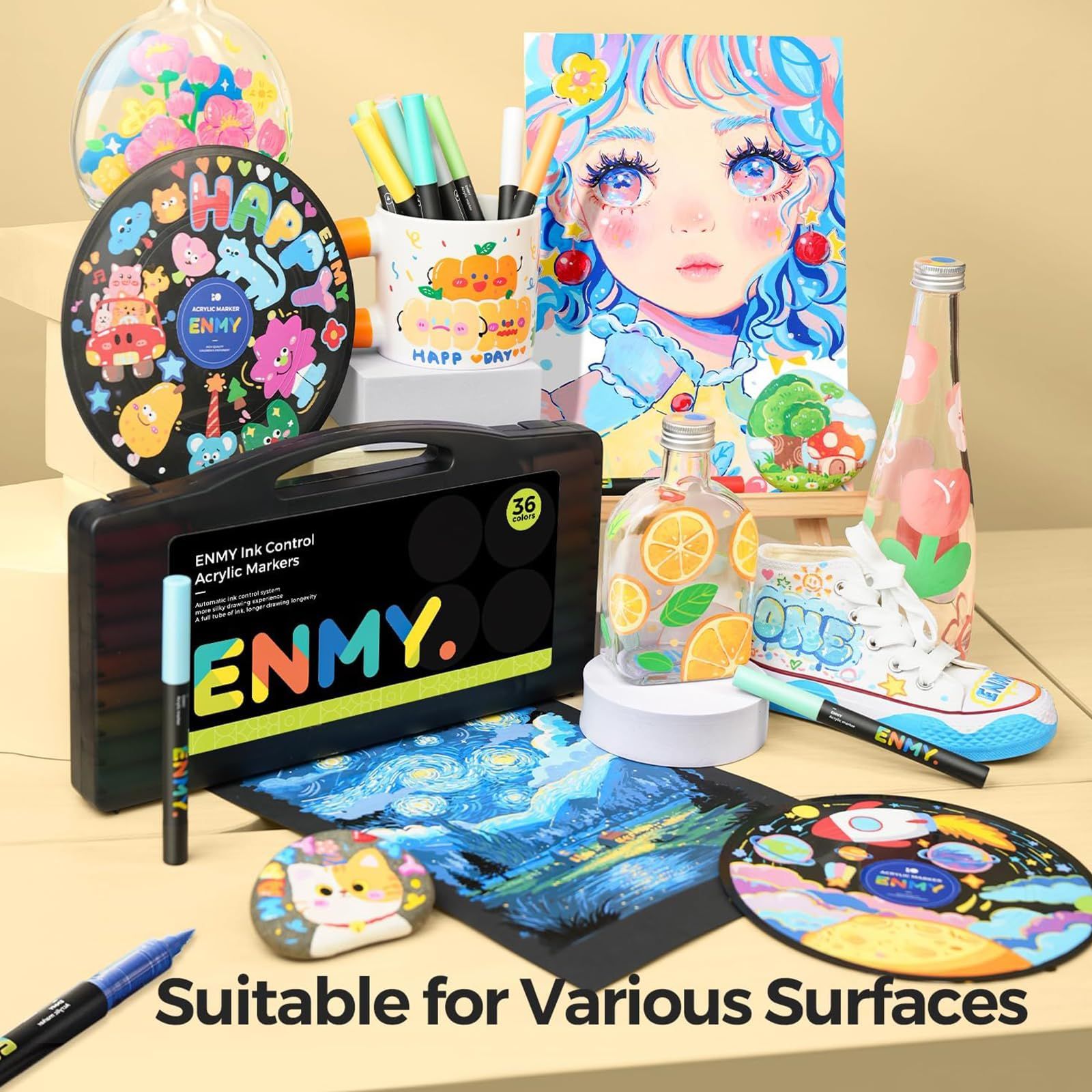 ENMY 80色セット 直液式 アクリルマーカー イラストマーカー 水性 筆