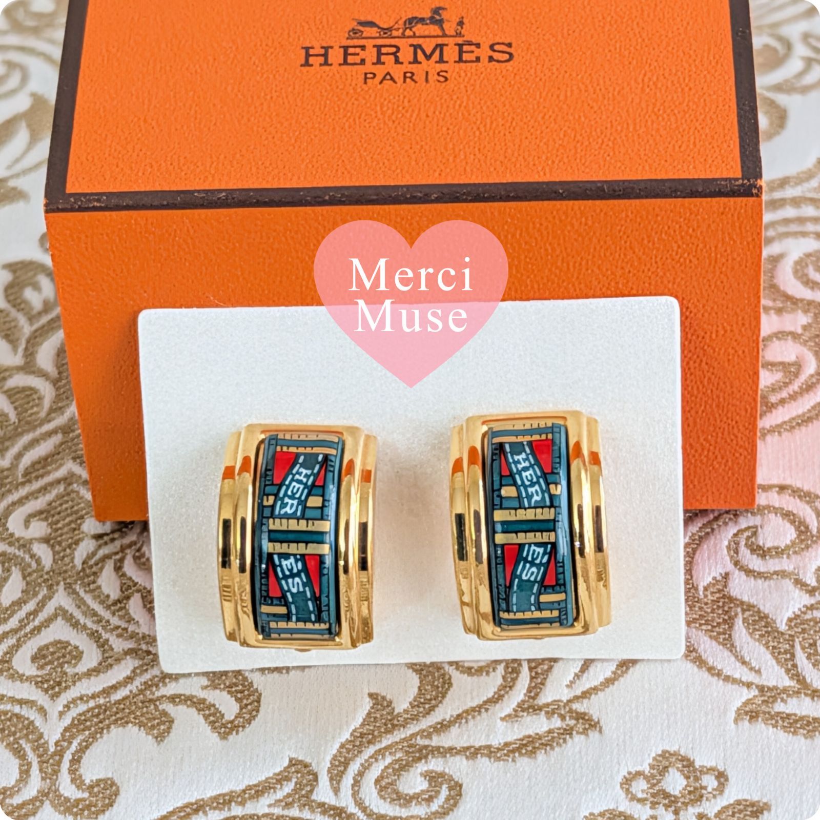 ❤お得なお品❤エマイユイヤリング グリーンｘゴールド金具 エルメス 箱付き MerciMuse メルシーミューズ