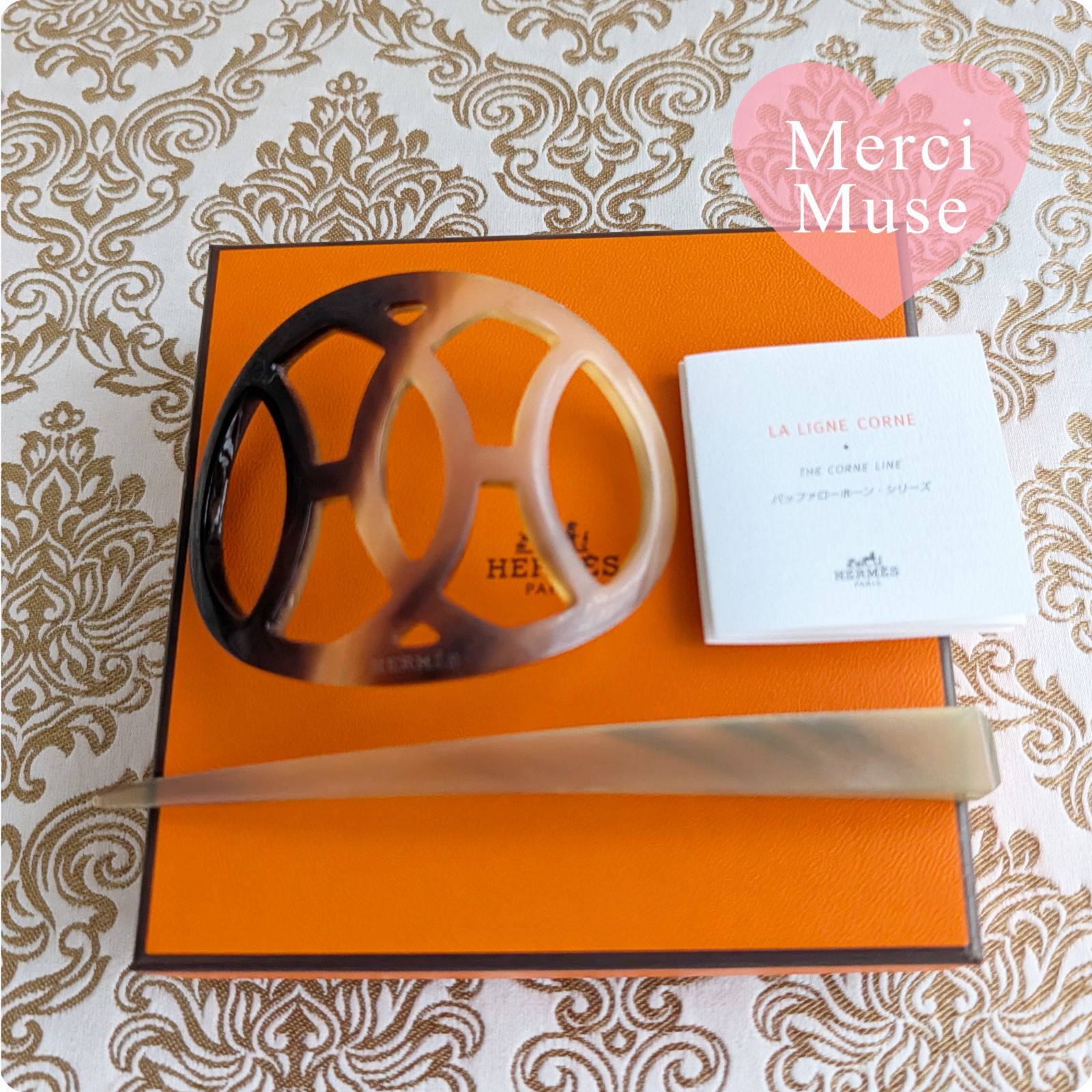 HERMES エルメス バッファローホーン 髪飾り ❤お得なお品❤バッファローホーン髪飾り ブラウン ヘアアクセ
