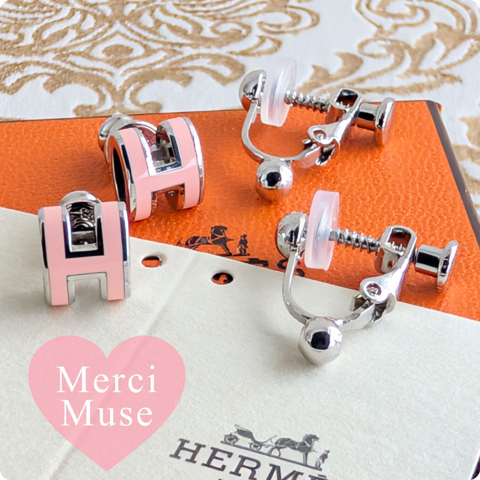 ❤イヤリングにもなる❤ミニポップＨピアス ローズトロピックｘシルバー金具 エルメス MerciMuse メルシーミューズ