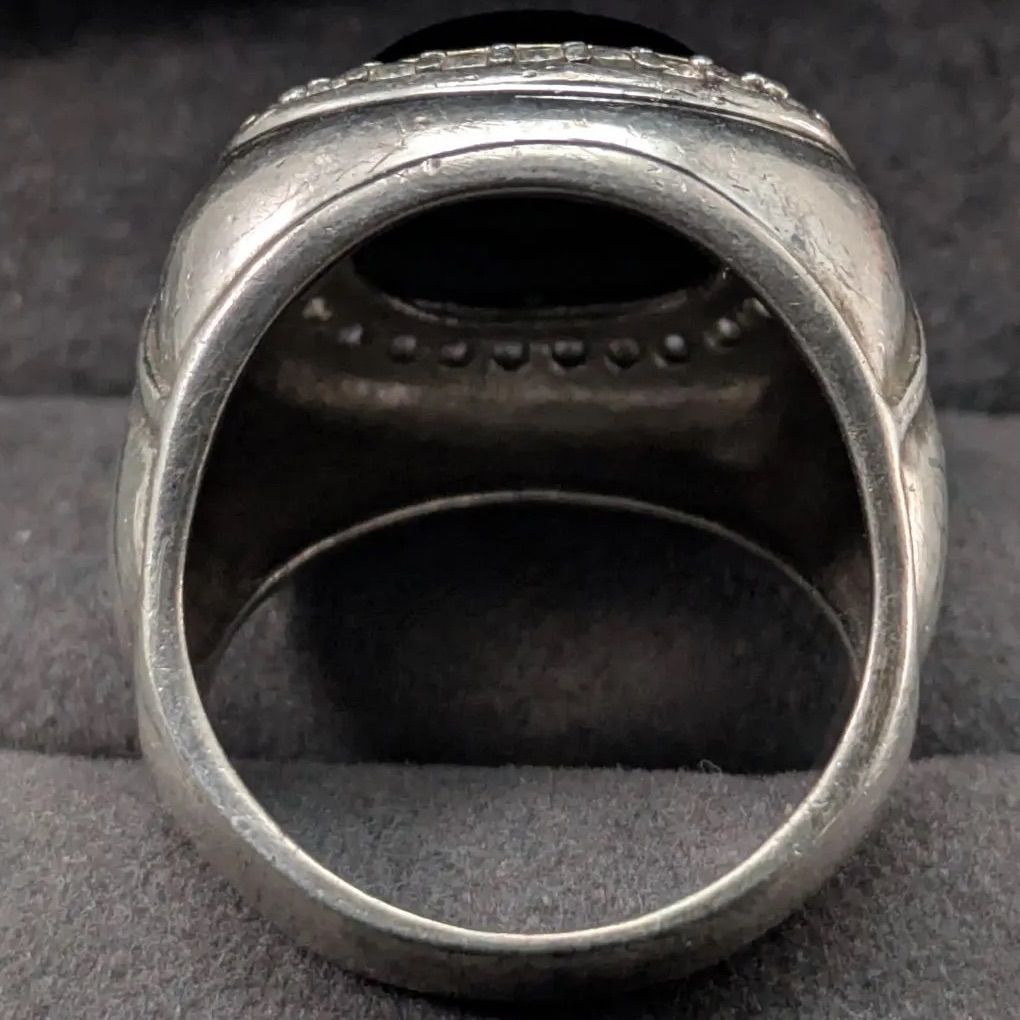 2000年代 THAI製 シルバー925 ブラックオニキス CZ 20号 12g スクエア 