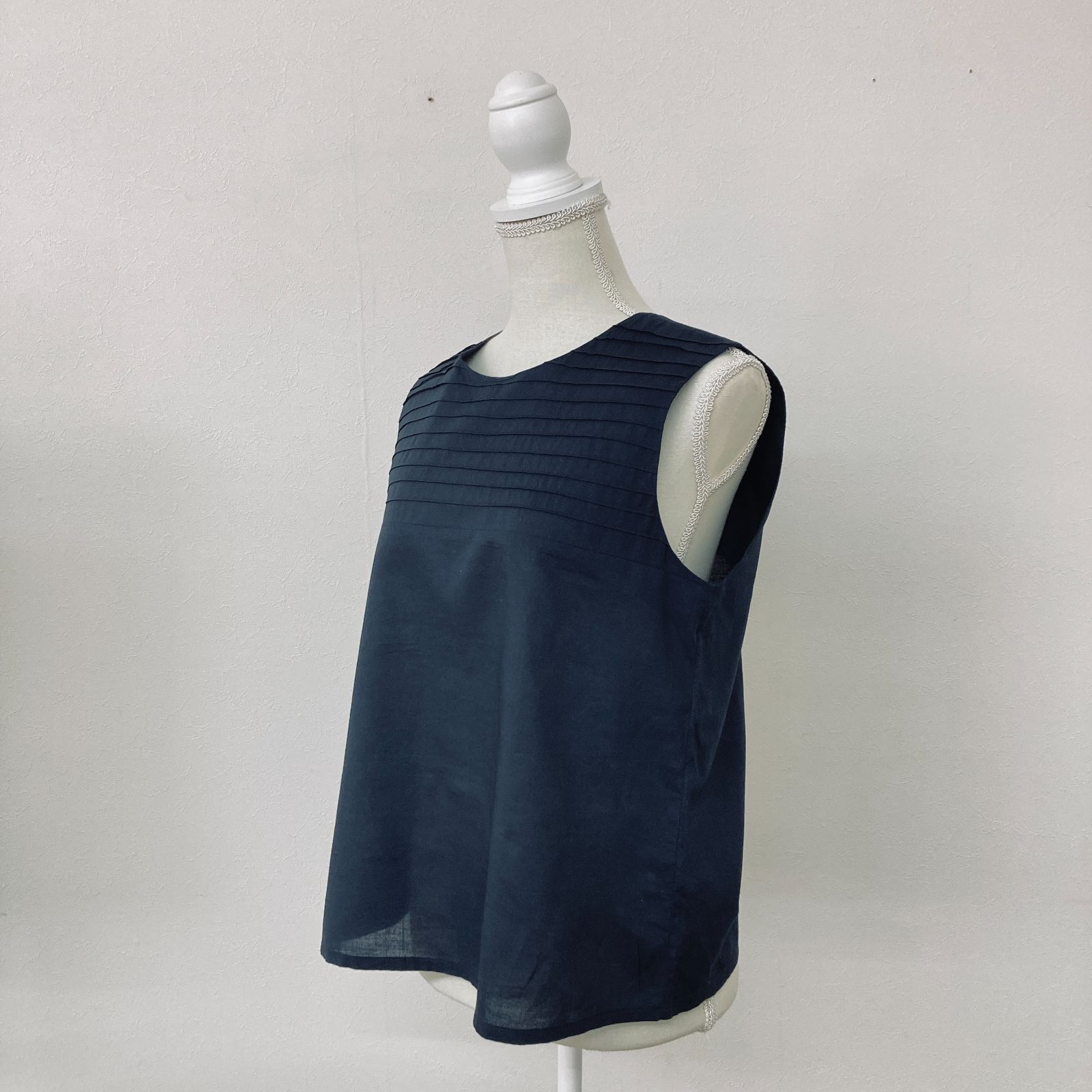 mizuiro ind ミズイロインド 美品 ピンタック ノースリーブ ブラウス 