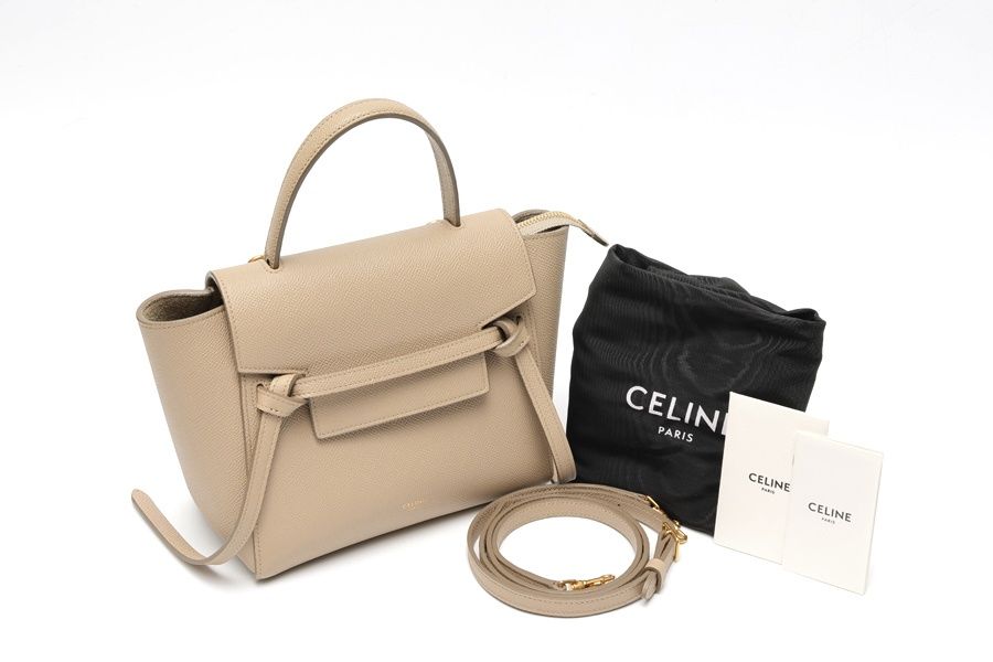 セリーヌ / CELINE　ベルトバッグ ナノ / 2WAYショルダーバッグ　189003ZVA.18LT　グレインドカーフスキン　ライトトープ(グレージュ系) 【中古】 CELINE（セリーヌ） ベルトバッグ ナノ 189003ZVA.18LT ライトトープ