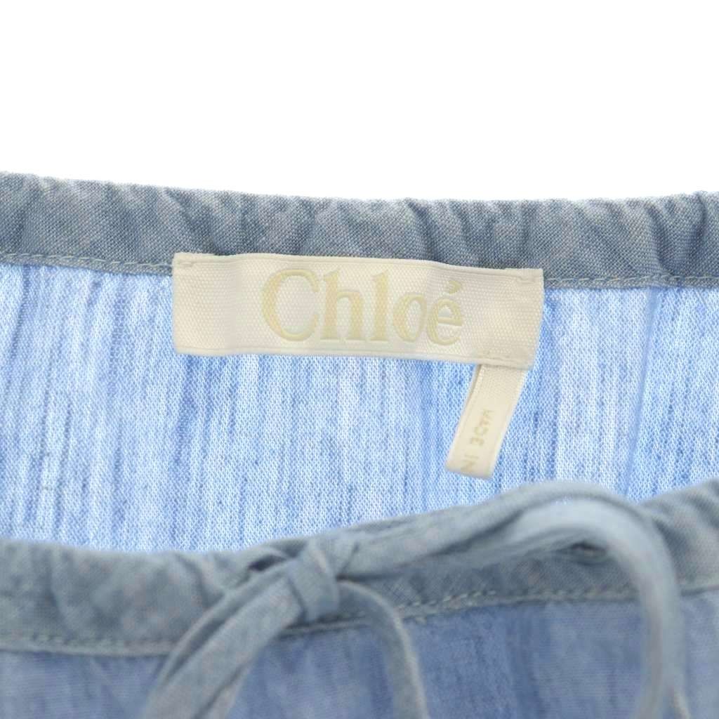 Chloe ブルー系 ブラウス リボン はしごレース パフスリーブ 【公式通販】